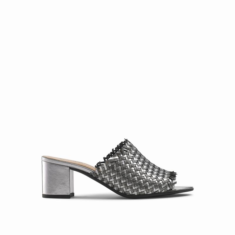 Russell & Bromley Libertymid Weave Block Heel Mules Women's Metallic [WHQ6513GS]